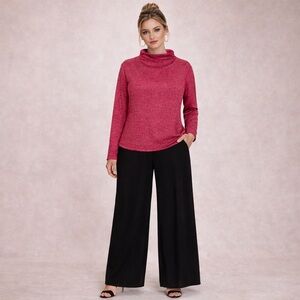 ANN TAYLOR cranberry red & silver metallic sparkly Knit Top Size Large